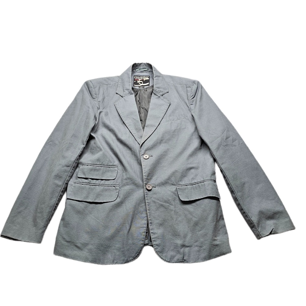 GUESS Blazer Jacket Mens Size XL Gray Textured Lined Notch Lapel Single Breasted